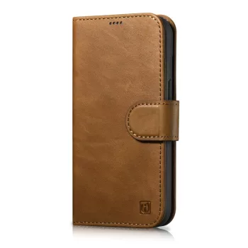   iCarer olajviasz tárca tok 2in1 Cover iPhone 14 Pro Anti-RFID bőr Flip Case, barna