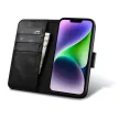 iCarer olajviasz tárca tok 2in1 Cover iPhone 14 Plus Anti-RFID bőr Flip Case, fekete