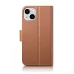 iCarer oldalra nyíló tok 2in1 tok iPhone 14 bőr borítás patenttal Anti-RFID, barna