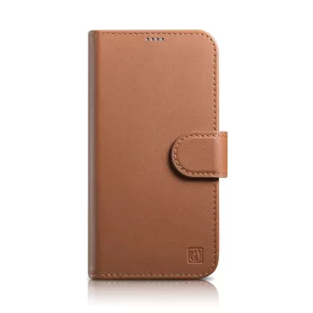   iCarer oldalra nyíló tok 2in1 iPhone 14 Pro bőr Flip Case Anti-RFID, barna