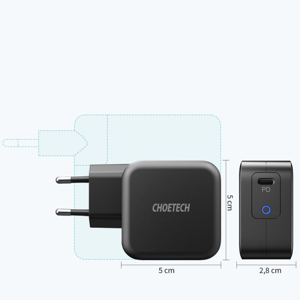 Choetech GaN USB-C hálózati töltő adapter, és USB-C/USB-C kábel, gyorstöltő, 1.8m, fekete