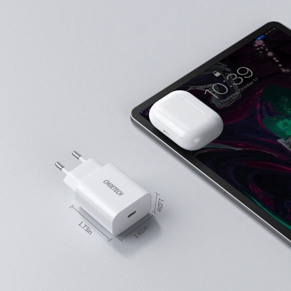 Choetech Q5004 USB wall charger USB-C hálózati töltő, gyorstöltő adapter, 20W, fehér