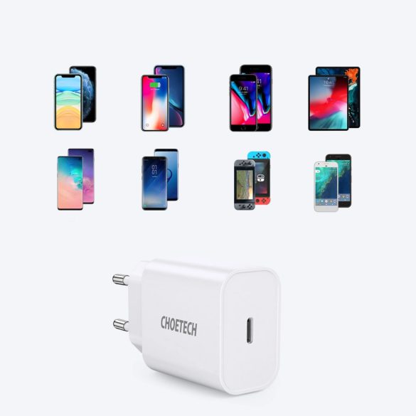 Choetech Q5004 USB wall charger USB-C hálózati töltő, gyorstöltő adapter, 20W, fehér