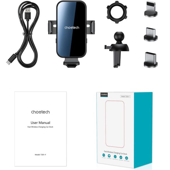 Choetech T201- F induction charger with holder Qi kompatibilis autós telefon tartó és töltő szellőzőrácsra, fekete