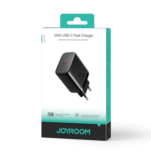 Joyroom JR-TCF11 fast charger hálózati töltő adapter, gyorstöltő, USB-C, PD 25W, USB-C/USB-C 1m kábellel, 3A, fehér