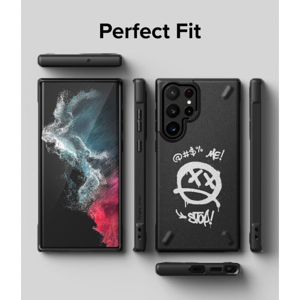 Ringke Onyx Durable Graffiti Samsung Galaxy S22 Ultra ütésálló hátlap, mintás, tok, fekete