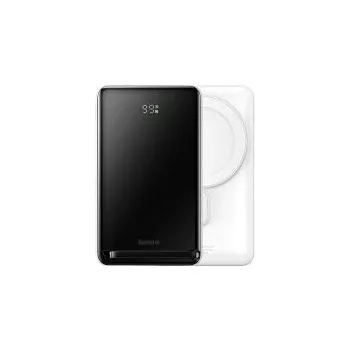   Baseus Magnetic Bracket Power Bank and Wireless Charger, 10000 mAh, 20W hordozható külső akkumulátor és vezeték nélküli Qi töltő, USB-C/USB-C kábellel, fehér
