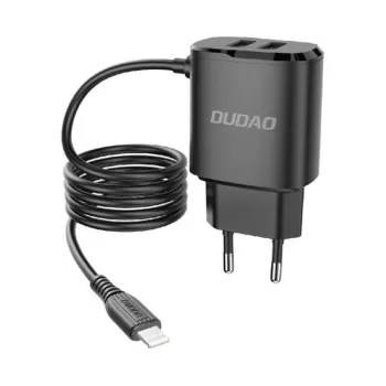   Dudao A2ProL Charger hálózati 2XUSB-A 12W, töltő adapter integrált Lightning kábellel, fekete