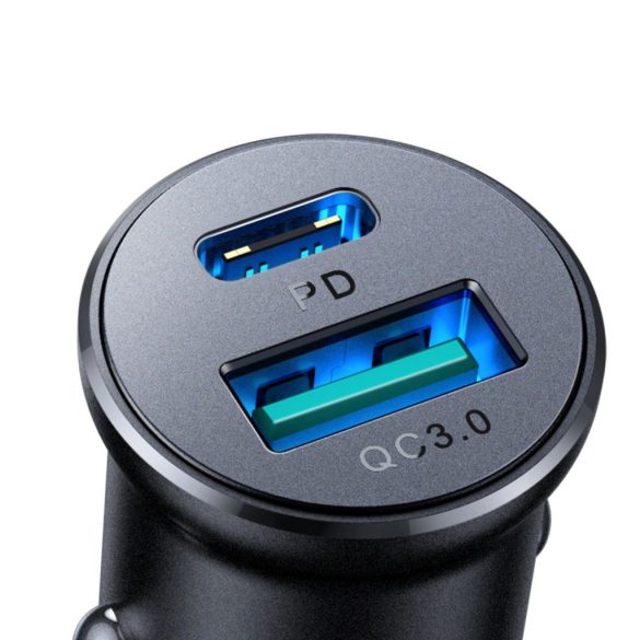 Joyroom JR-CCN05 Car Charger autós szivargyújtó, USB-A/USB-C, PD, QC 3.0, 30W, fekete