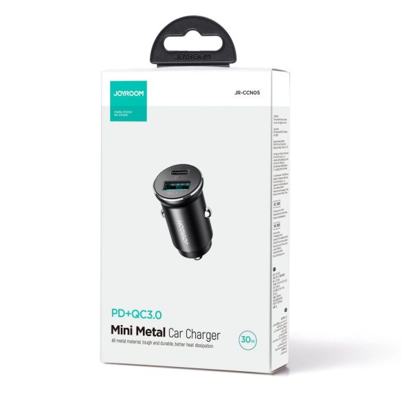 Joyroom JR-CCN05 Car Charger autós szivargyújtó, USB-A/USB-C, PD, QC 3.0, 30W, fekete