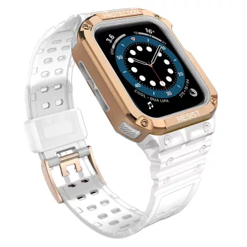   Protect óraszíj Band Apple Watch 7/SE, 38/40/41mm ütésálló tok és óraszíj, fehér-rozéarany