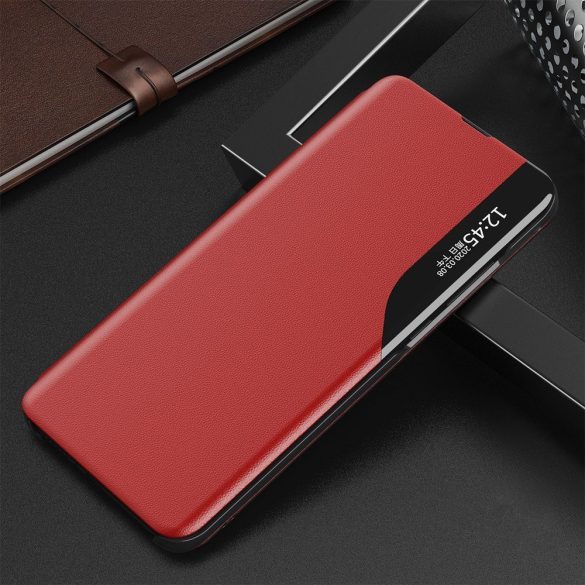 Eco Leather View Case Xiaomi Redmi Note 10/Note 10S oldalra nyíló tok, piros