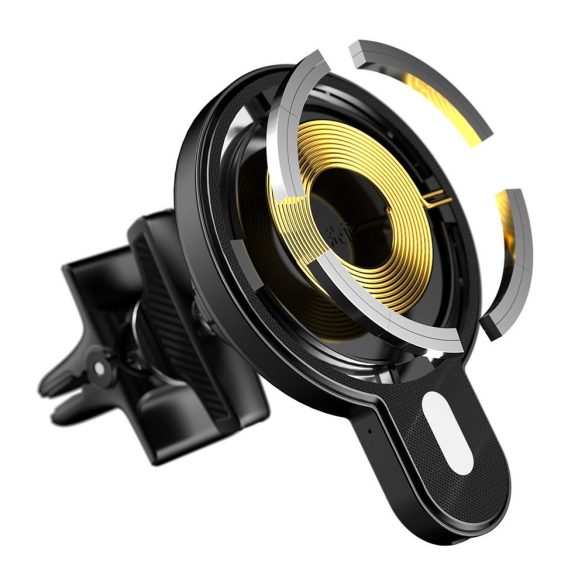 Dudao Magnetic Car Holder Qi, Magsafe kompatibilis autós telefon tartó és töltő 15W szellőzőrácsra, fekete