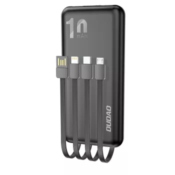   Dudao K6Pro Universal Powerbank, hordozható külső akkumulátor USB-A/USB-C, USB-A/USB-C/Micro-USB/Apple lightning kábellel, 10000 mAh, fekete