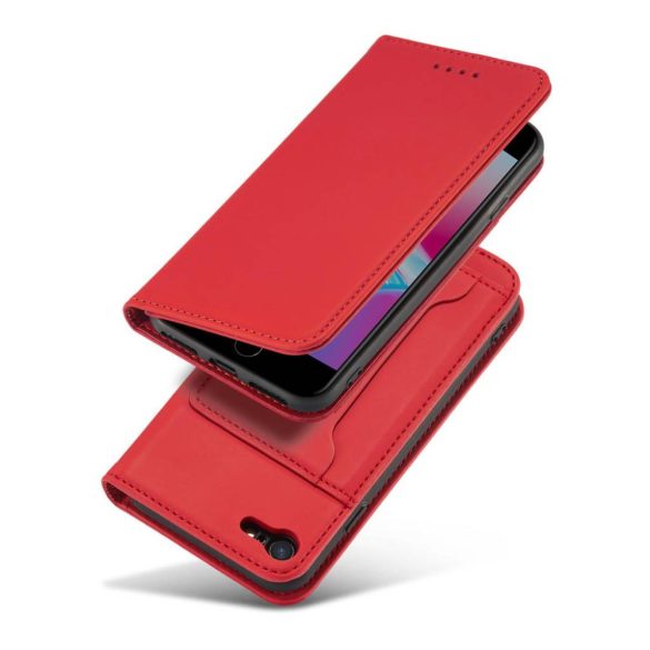 Magnet Card Case iPhone 7/8/SE (2020/2022) oldalra nyíló tok, piros