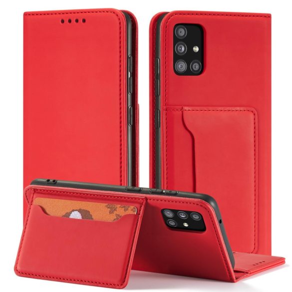 Magnet Card Case Samsung Galaxy A52 4G/A52 5G/A52s 5G kártyatartós oldalra nyíló tok, piros