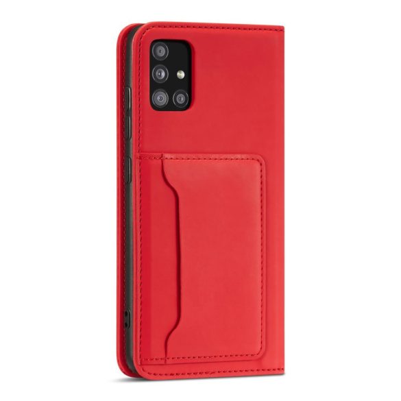 Magnet Card Case Samsung Galaxy A52 4G/A52 5G/A52s 5G kártyatartós oldalra nyíló tok, piros