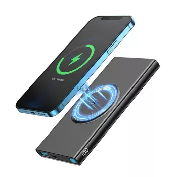   Joyroom JR-W010 PD 3.0 & QC 3.0 Power Bank and Qi Wireless Charger, MagSafe kompatibilis, 10000 mAh, 22.5W hordozható külső akkumulátor és vezeték nélküli Qi töltő, fekete
