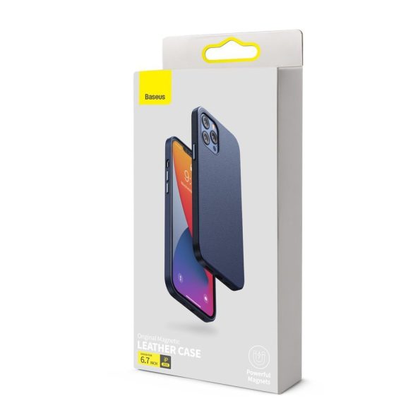 Baseus Magnetic Leather Magsafe Iphone 12 Pro Max hátlap, tok, sötétkék
