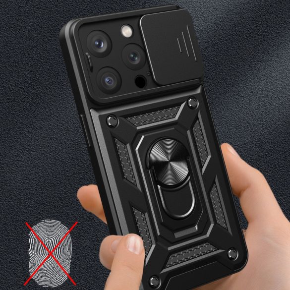 Hybrid Armor Camshield Case iPhone 15 Pro ütésálló hátlap, tok, sötétkék