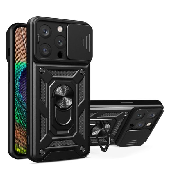 Hybrid Armor Camshield Case iPhone 15 Pro Max ütésálló hátlap, tok, fekete