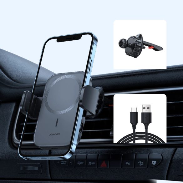 Joyroom Car Phone Holder JR-ZS295 Magsafe Qi kompatibilis autós telefon tartó és töltő 15W szellőzőrácsra, fekete