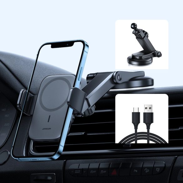 Joyroom Car Phone Holder JR-ZS295 Magsafe Qi kompatibilis autós telefon tartó és töltő 15W szélvédőre, műszerfalra, fekete