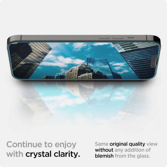 Spigen 2db Tempered Glass iPhone 13 Pro Max 2.5 D nem teljes kijelzős üvegfólia felrakókerettel, 9H keménységű, átlátszó