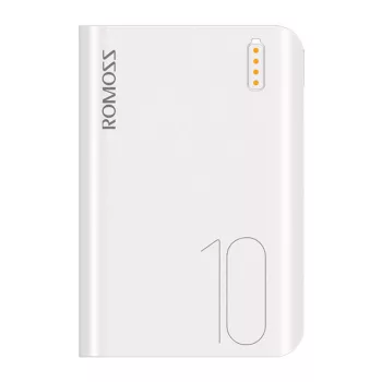   Romoss Sense 4 Mini Powerbank, hordozható külső akkumulátor 2xUSB-A/USB-C/Micro-USB, 10000 mAh, fehér