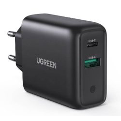   Ugreen CD170 USB+USB-C, Wall Charger hálózati töltő adapter, gyorstöltés, 36W, QC, PD, 2.4A, fekete