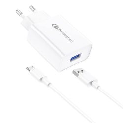   Foneng EU13 QC3.0, USB-A hálózati töltő adapter USB-C kábellel, gyorstöltő, 3A, fehér