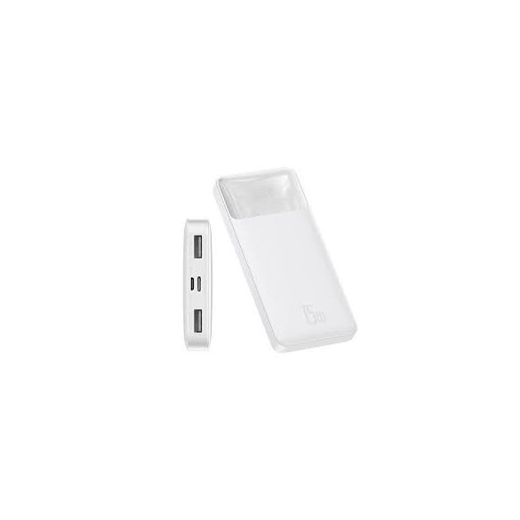 Baseus PPBD050102 Bipow PD Power Bank, hordozható külső akkumulátor 2xUSB/USB-C/micro USB, 20000 mAh, 15W, fehér