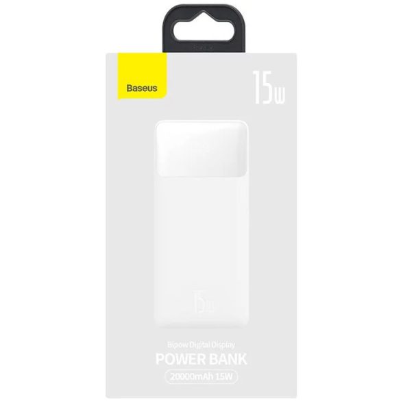 Baseus PPBD050102 Bipow PD Power Bank, hordozható külső akkumulátor 2xUSB/USB-C/micro USB, 20000 mAh, 15W, fehér