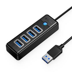   Orico Hub 4xUSB-A 3.0 elosztó, USB-A 3.0 kábellel, 15cm, fekete