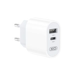   XO L97 hálózati töltő adapter, gyorstöltő, USB+USB-C, 2.4A, fehér