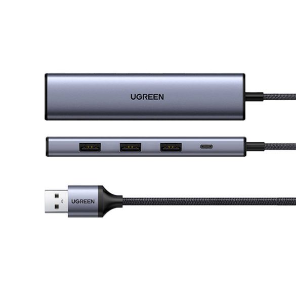 Ugreen 5in1 Hub 4xUSB-A 3.0, USB-C elosztó, USB-A kábellel, szürke