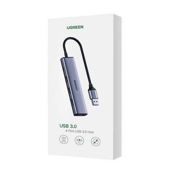 Ugreen 5in1 Hub 4xUSB-A 3.0, USB-C elosztó, USB-A kábellel, szürke