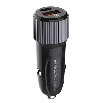   Ldnio C510Q USB Car Charger autós szivargyújtó, QC 3.0 USB-A/USB-C, PD 3.0 USB-C/Apple Lightning kábellel, fekete