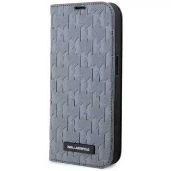   Karl Lagerfeld KLBKP14LSAKLHPG Saffiano Monogram iPhone 14 Pro 6.1" oldalra nyíló tok, ezüst