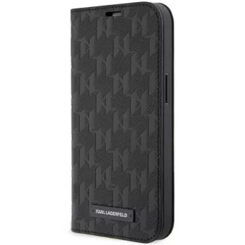   Karl Lagerfeld KLBKP14LSAKLHPK Saffiano Monogram iPhone 14 Pro 6.1" oldalra nyíló tok, fekete