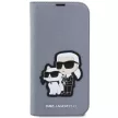 Karl Lagerfeld KLBKP14LSANKCPG Saffiano Karl & Choupette iPhone 14 Pro 6.1" oldalra nyíló tok, ezüst