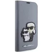 Karl Lagerfeld KLBKP14LSANKCPG Saffiano Karl & Choupette iPhone 14 Pro 6.1" oldalra nyíló tok, ezüst