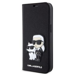   Karl Lagerfeld PU Saffiano Karl and Choupette NFT Book Case iPhone 14 (KLBKP14SSANKCPK) oldalra nyíló, tok, fekete