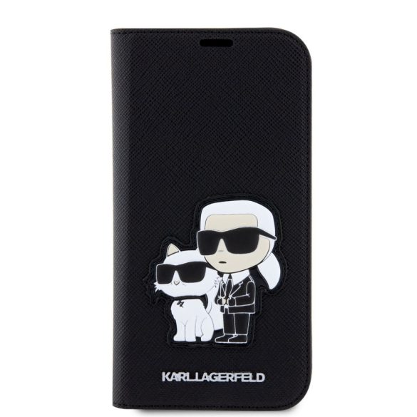Karl Lagerfeld PU Saffiano Karl and Choupette NFT Book Case iPhone 14 (KLBKP14SSANKCPK) oldalra nyíló, tok, fekete