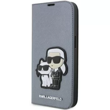   Karl Lagerfeld KLBKP14XSANKCPG Saffiano Karl & Choupette Karl & Choupette iPhone 14 Pro Max 6.7" oldalra nyíló tok, ezüst