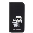 Karl Lagerfeld PU Saffiano Karl and Choupette NFT Book Case iPhone 14 Pro Max (KLBKP14XSANKCPK) oldalra nyíló, tok, fekete