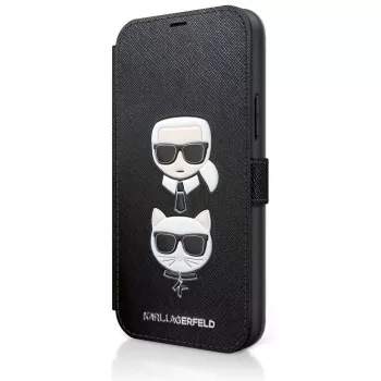   Karl Lagerfeld iPhone 12 Pro Max Saffiano Karl & Choupette (KLFLBKP12LSAKICKCBK) oldalra nyíló tok, fekete