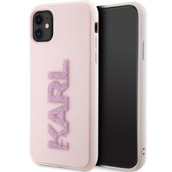   Karl Lagerfeld iPhone 11/Xr 3D Rubber Glitter Logo (KLHCN613DMBKCP) hátlap, tok, rózsaszín