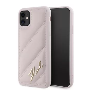   Karl Lagerfeld KLHCN61PQDSMGP Diagonal Quilted Script iPhone 11/Xr 6.1" hátlap, tok, rózsaszín