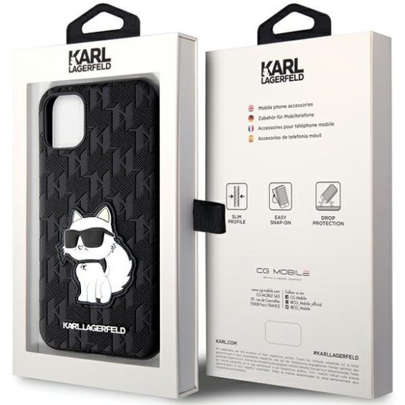 Karl Lagerfeld iPhone 11/Xr Saffiano Monogram Choupette (KLHCN61SAKHPCK) hátlap, tok, fekete